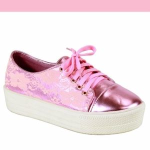 NEW Pink Lace Metallic Platform Sneaks